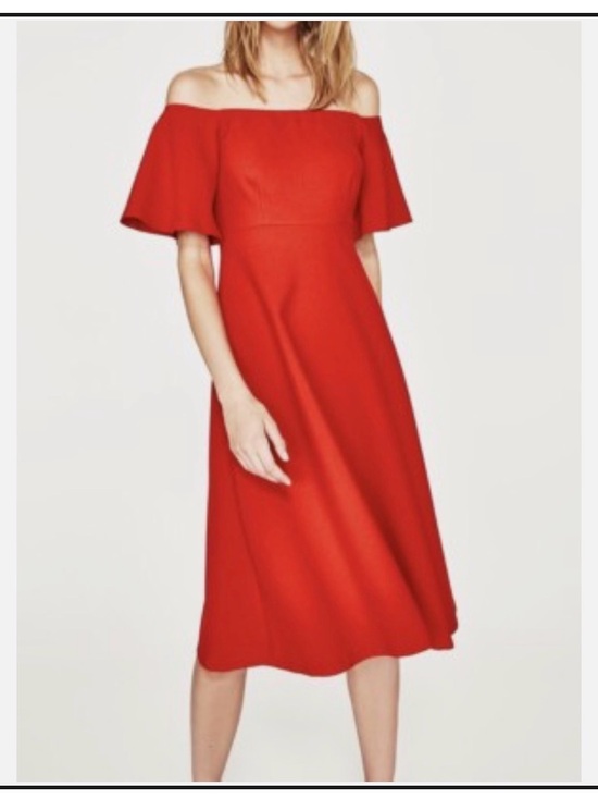 Zara Dresses & Skirts - Zara Off-Shoulder Red Midi Dress